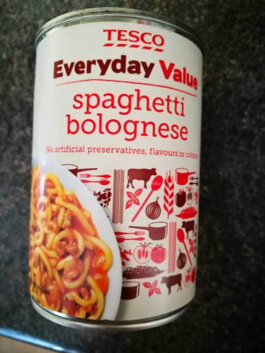 Tin of spaghetti Bolognese. OLIO