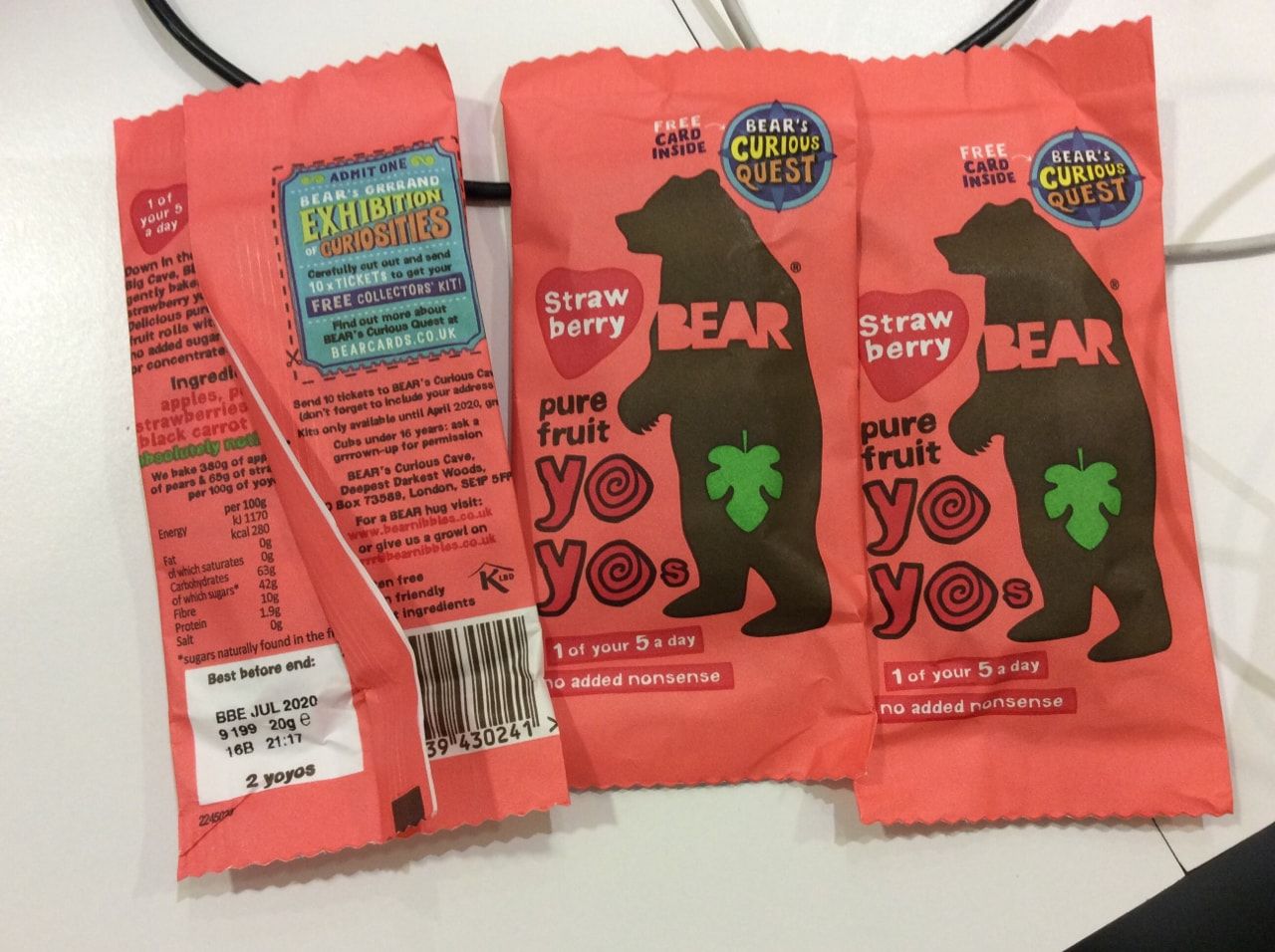 BEAR Strawberry yoyo fruit rolls From FIRST GROUP TRAINS. (1st Class