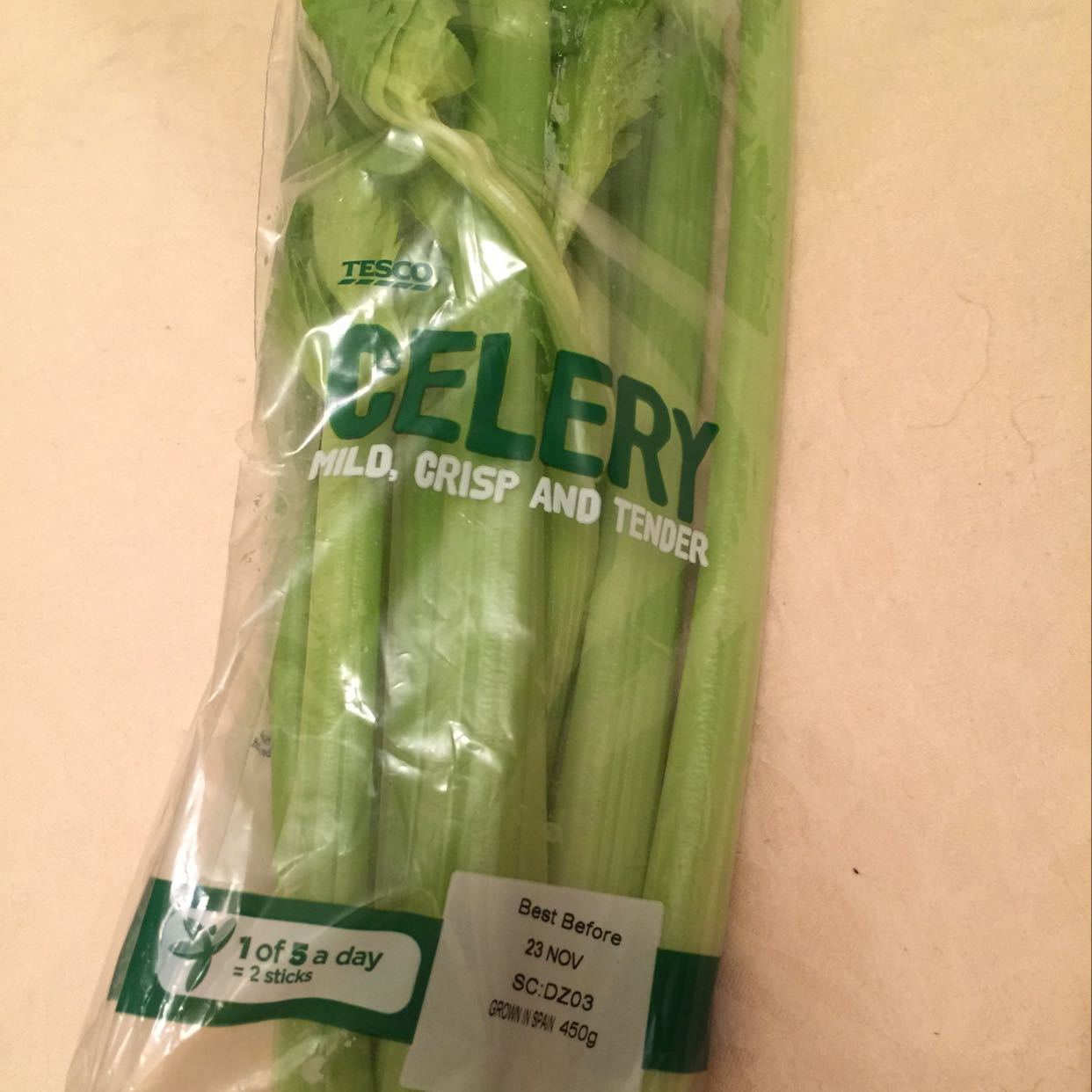 Unopened bag of Tesco celery OLIO