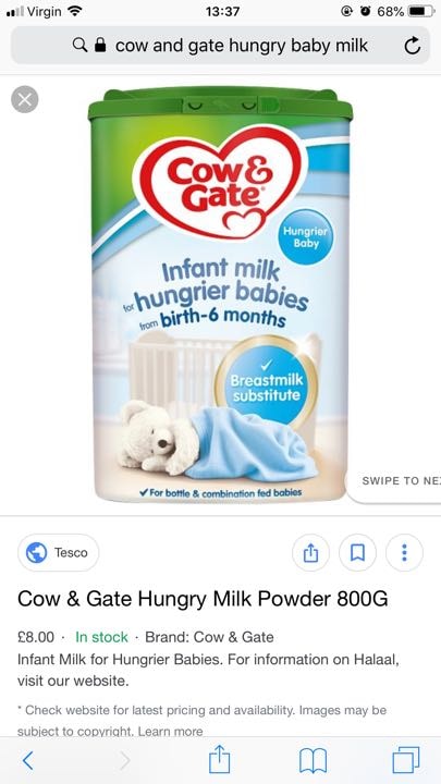 cow and gate hungrier baby milk tesco