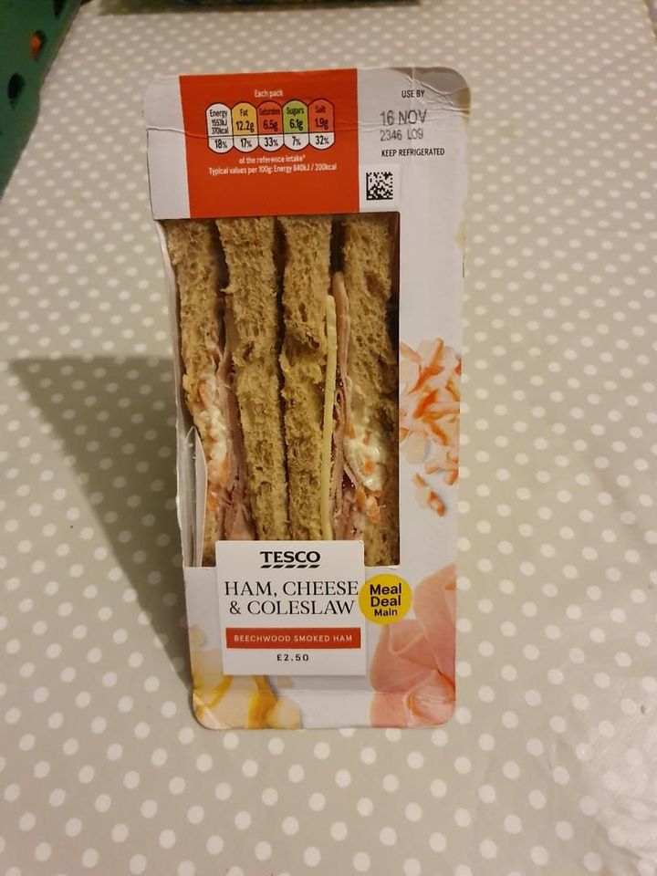 Tesco ham cheese and coleslaw sandwich OLIO