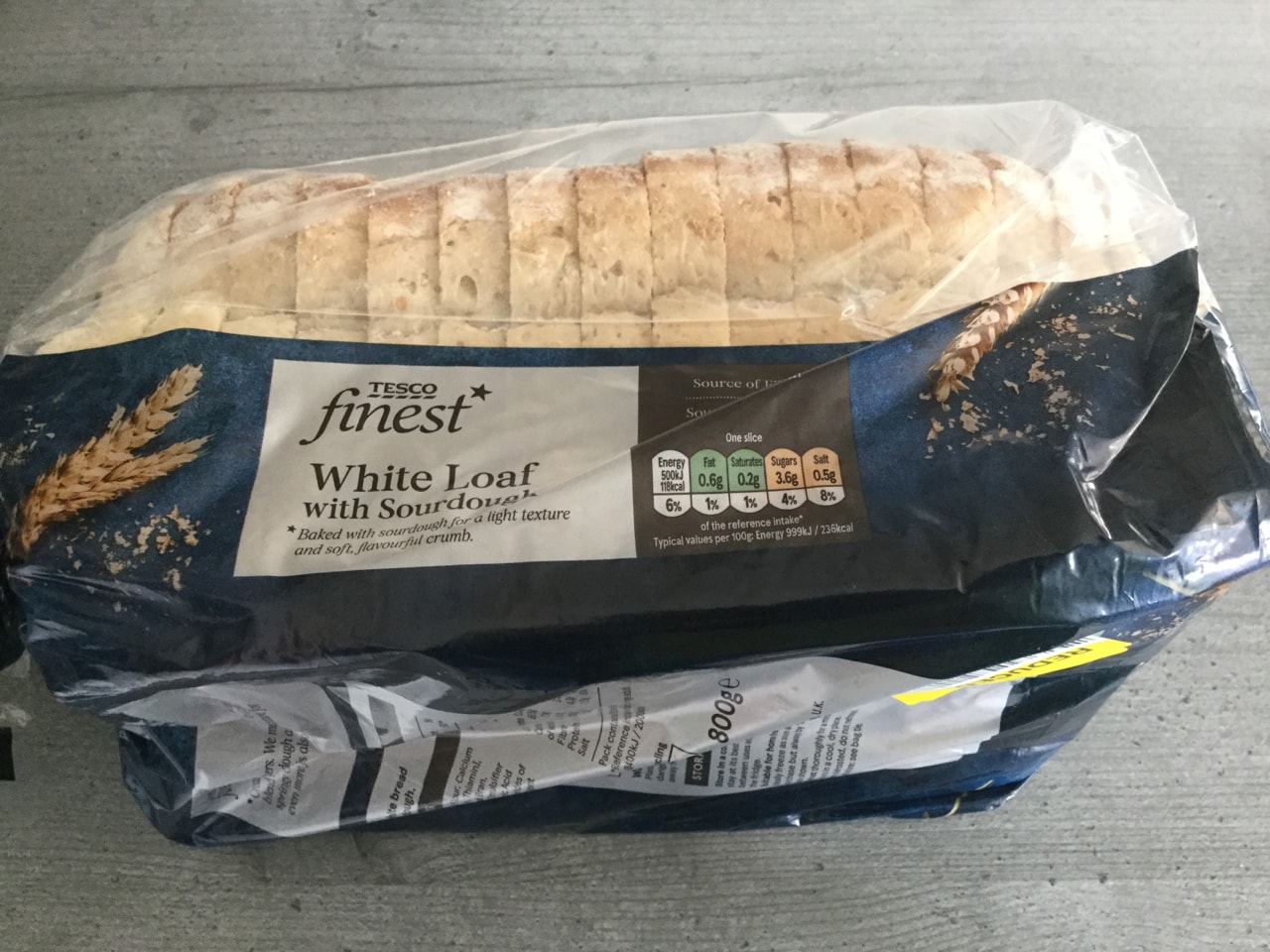 Tesco finest white loaf with sourdough 800g OLIO