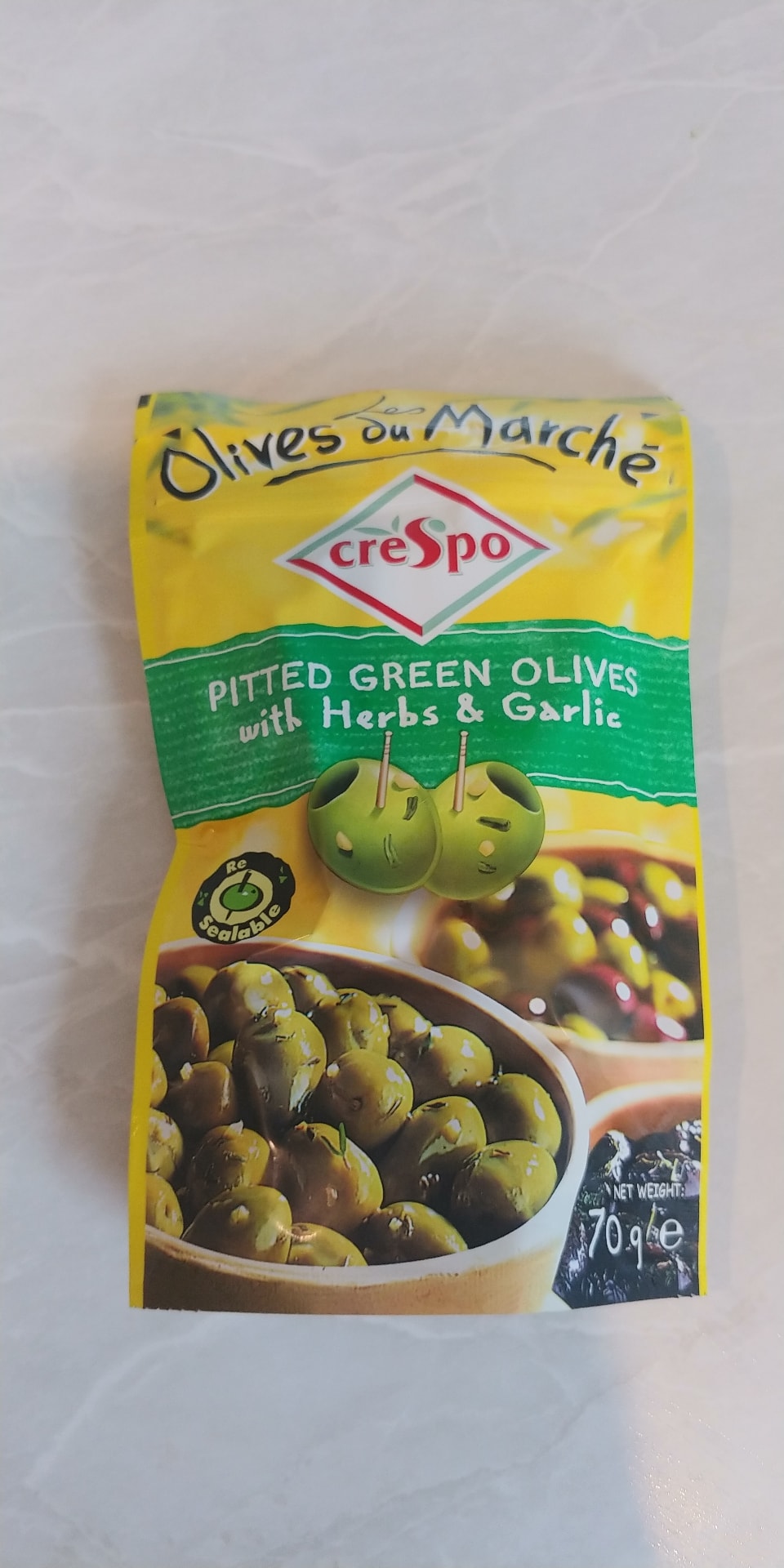Unopened Pitted Green Olives with Herbs and Garlic 70g OLIO