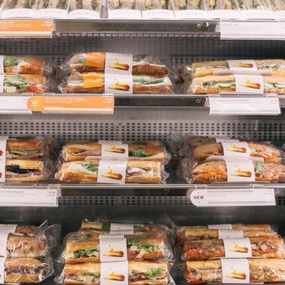 PRET Posh cheddar and pickle baguette OLIO