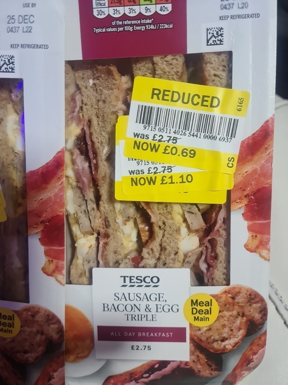 Sausage, Bacon and Egg triple sandwich OLIO