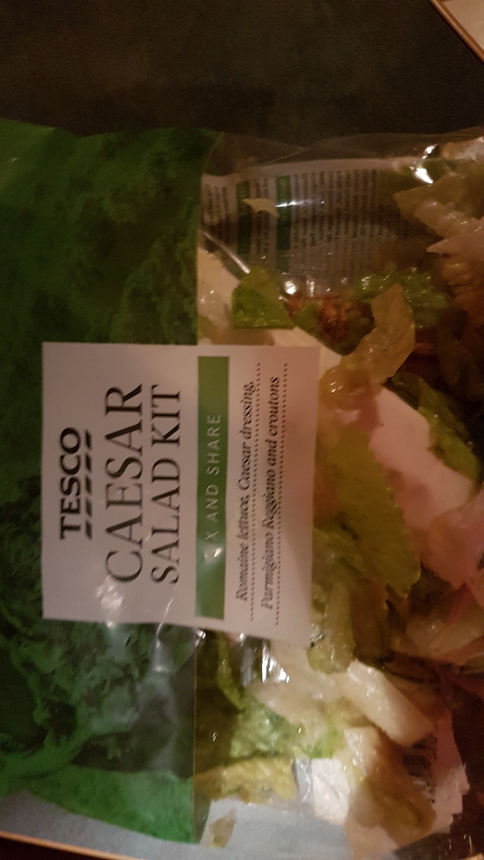 Tesco shredded Caesar salad kit packs dated 23rd April OLIO