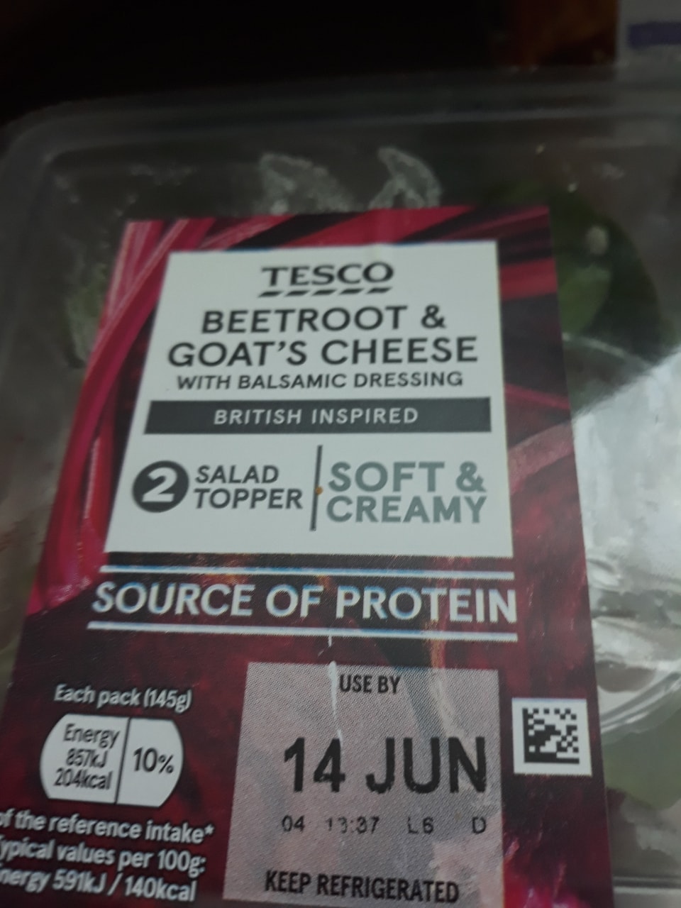 TESCO beetroot and goats cheese OLIO