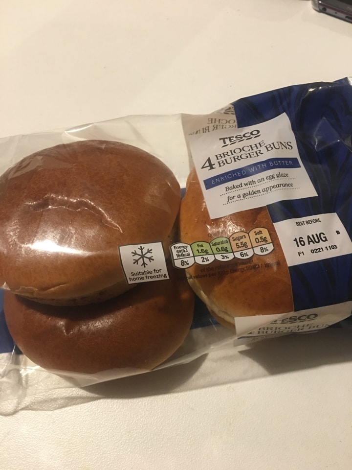 Tesco 4 pack Brioche Burger Buns OLIO