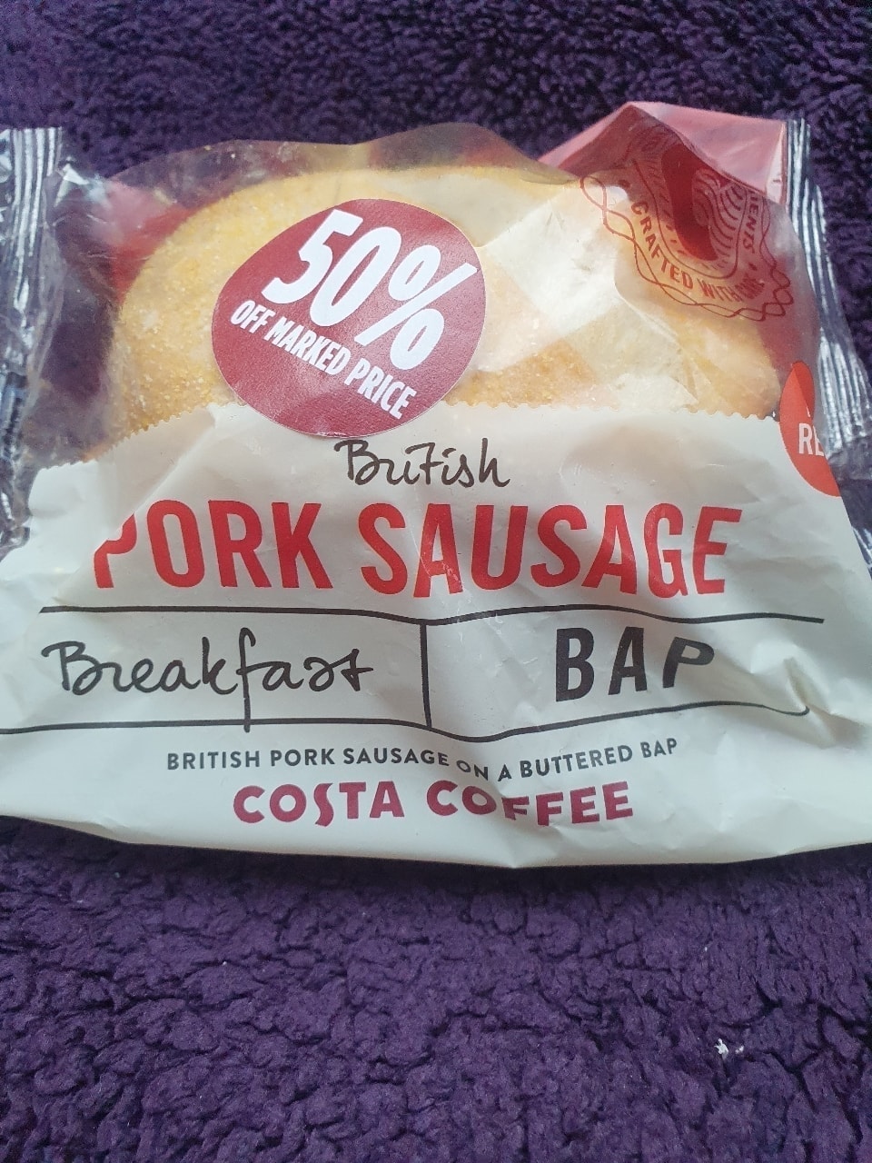 Costa British pork sausage Breakfast Bap OLIO