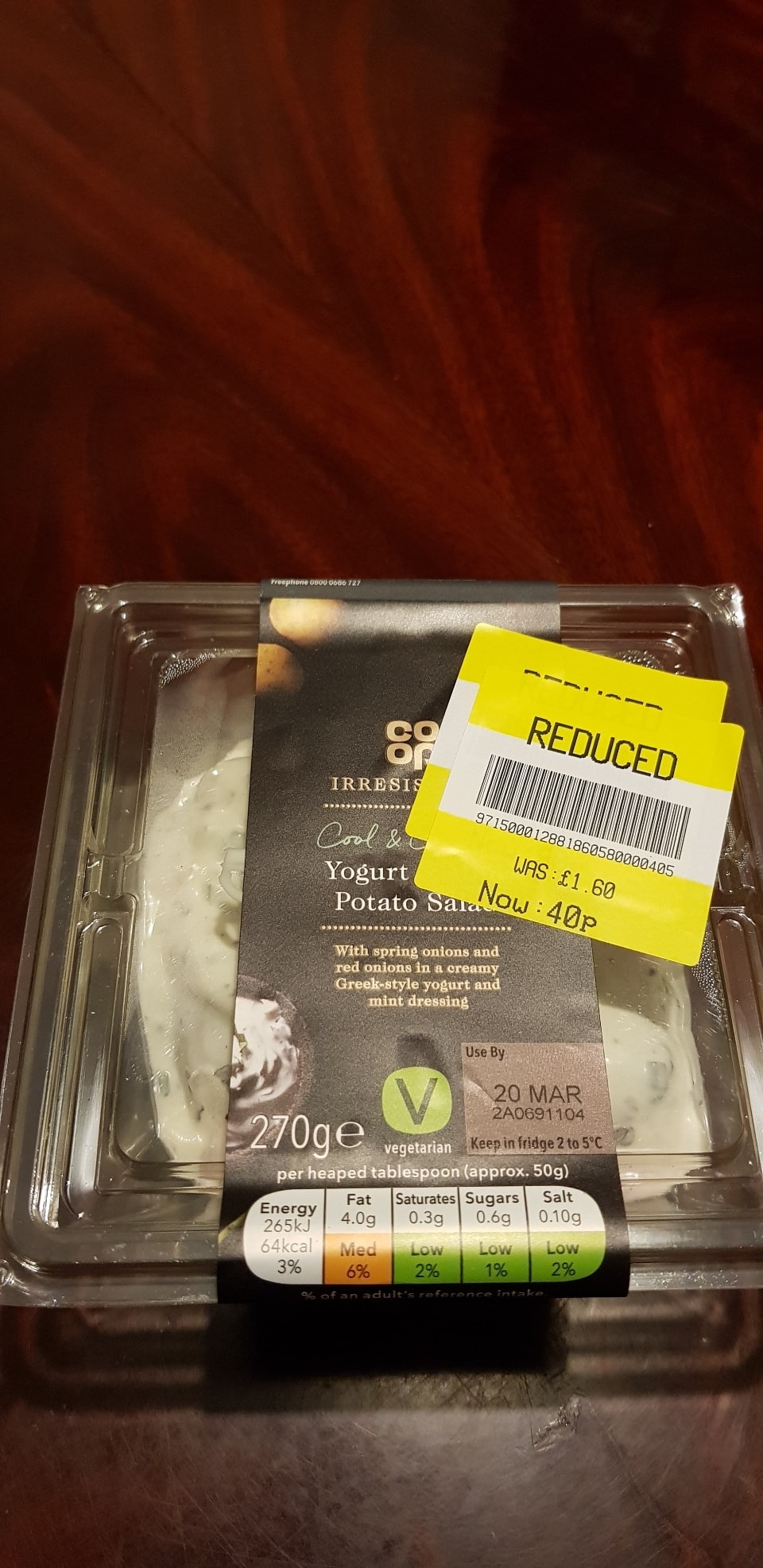 Yogurt, potato salad 