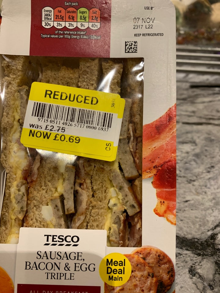 Tesco sausafe egg bacon triple OLIO