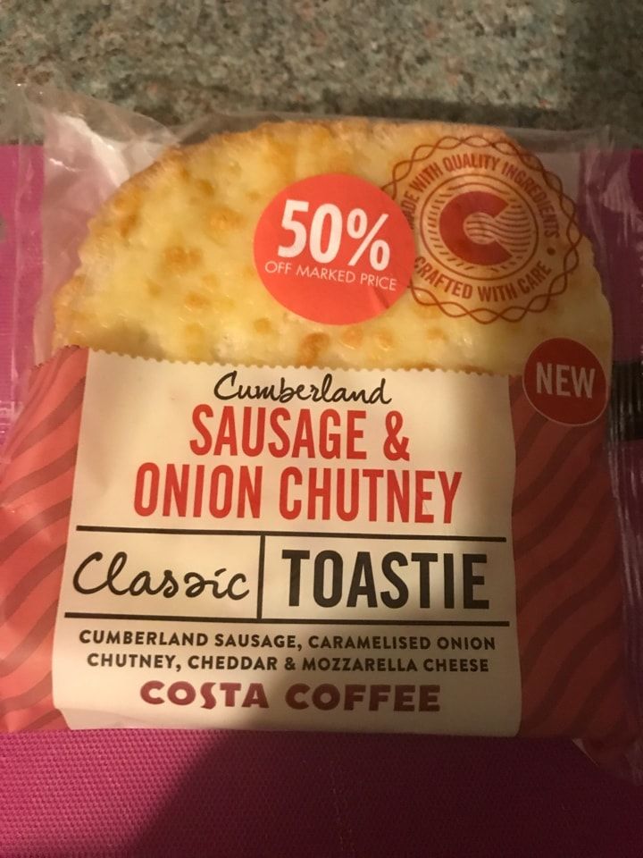 Costa Sausage & onion chutney toastie OLIO