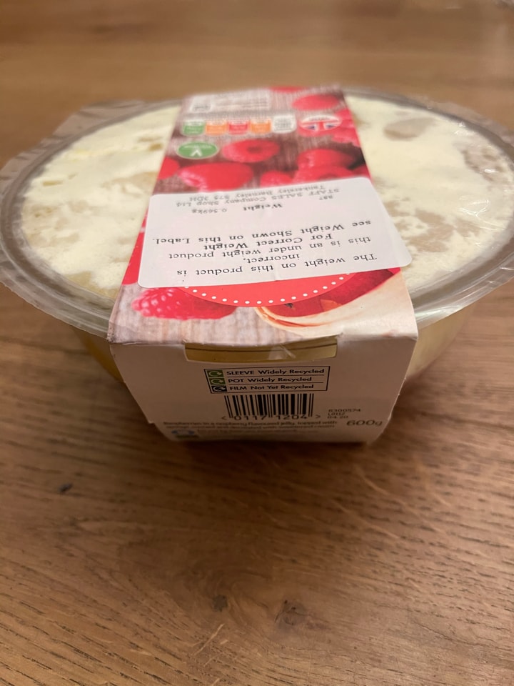 Sainsburys raspberry trifle dated 27/12/20 OLIO