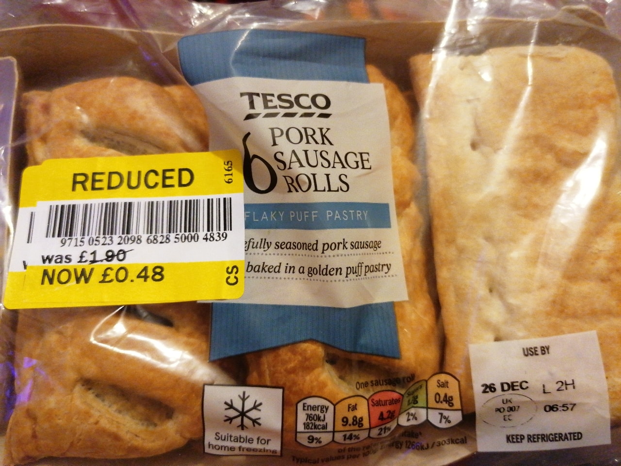 Tesco 6 pork sausage rolls OLIO